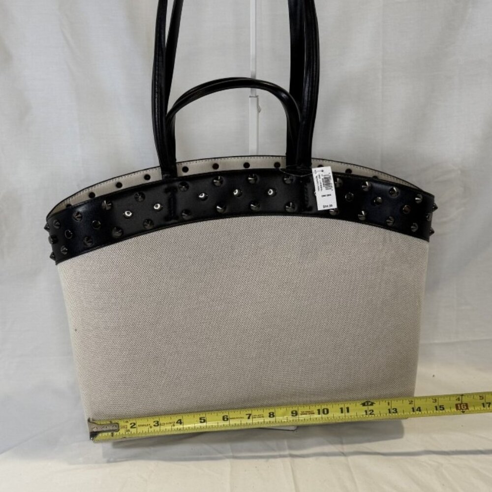 GAP, Studded East-West Canvas Tote Bag, Black Vegan Leather Trim, NWT - Picture 10 of 14